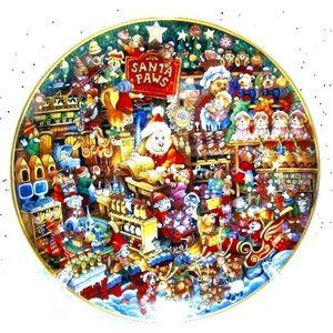 FRANKLIN MINT PLATE*SANTA PAWS' WORKSHOP*BILL BELL*FINE PORCELAIN*